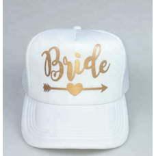 Trucker Cap Hat - Bride White with Metallic Gold with Arrow